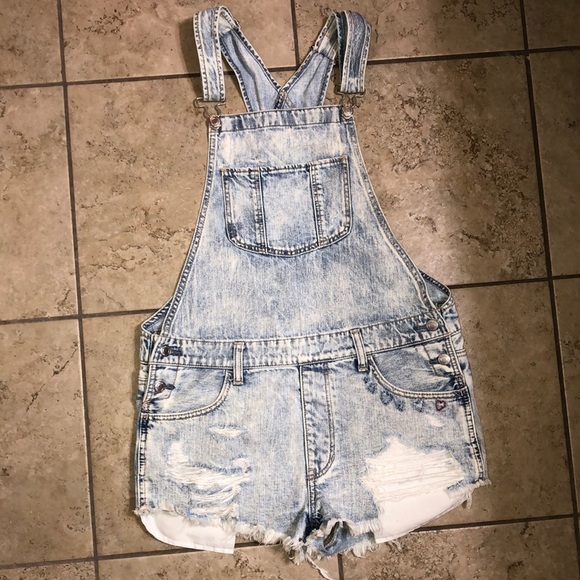 American Eagle distressed jean overalls